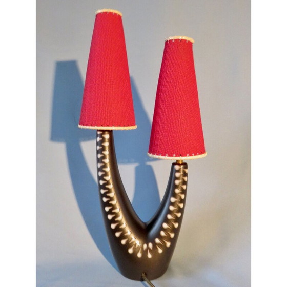 Image 1 of Vintage Nachttischlampe aus Steingut mit zwei assymetrischen Armen aus Soholm, Dänemark 1955