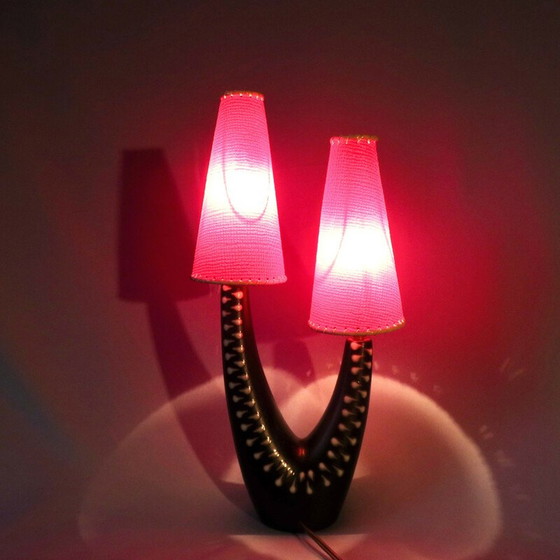 Image 1 of Vintage Nachttischlampe aus Steingut mit zwei assymetrischen Armen aus Soholm, Dänemark 1955