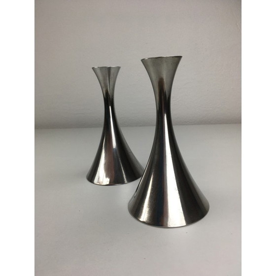 Image 1 of Paar Art-Deco-Kerzenhalter aus Zinn von Just Andersen, Dänemark 1940er Jahre