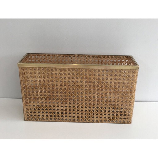 Vintage-Zeitschriftenständer aus Plexiglas mit Messing und Intarsien aus Rohr von Christian Dior und Gabriella Crespi, 1970