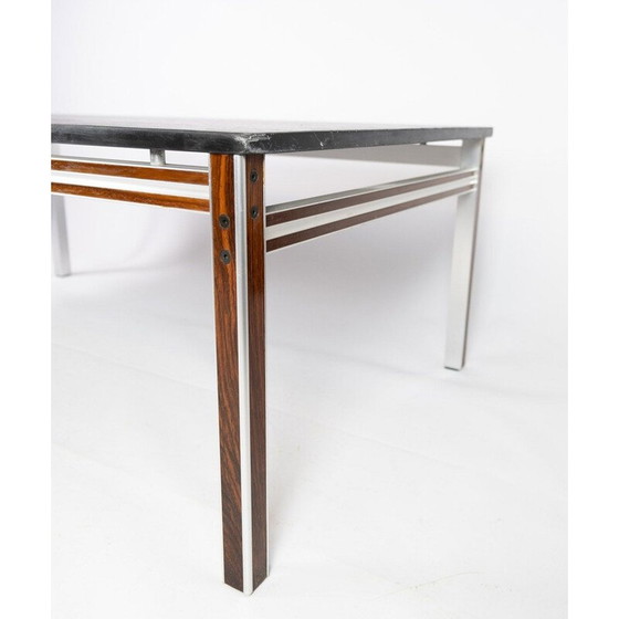 Image 1 of Vintage Couchtisch mit schwarzer Schieferplatte und Palisanderholzgestell, Dänemark 1970.