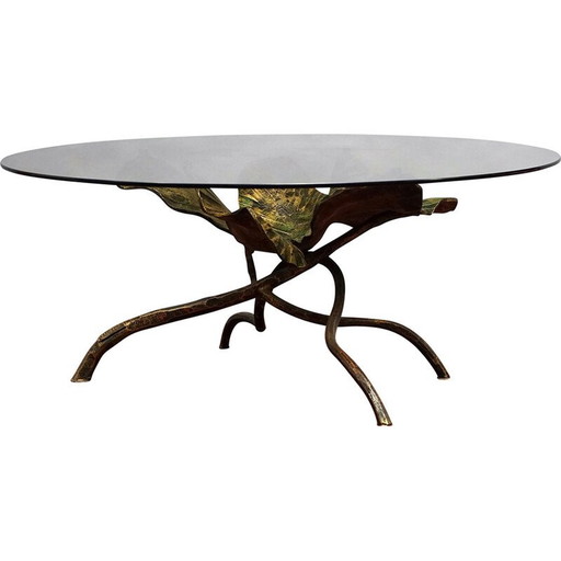 Vintage blattförmiger Couchtisch aus Metall und Glas, Deutschland, 1970