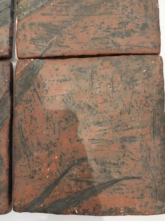 Image 1 of 1X 4 Stück Brutalistische Wanddekoration aus Schamotte-Fliesen