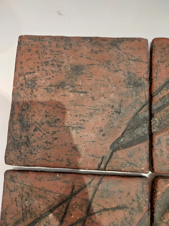Image 1 of 1X 4 Stück Brutalistische Wanddekoration aus Schamotte-Fliesen