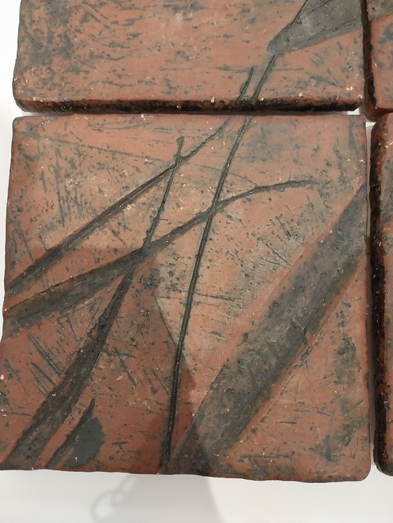 Image 1 of 1X 4 Stück Brutalistische Wanddekoration aus Schamotte-Fliesen
