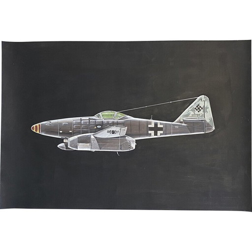 Vintage-Gemälde "Messerschmitt me 262" von Jean Marcel Cuny, 1978er Jahre