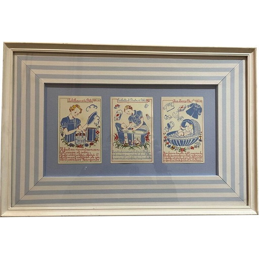 Vintage-Gemälde mit Kinderillustrationen von J. Duché, 1950