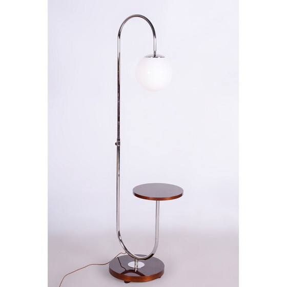 Image 1 of Vintage Art Deco Stehleuchte aus Chromstahl und Nussbaum von Jindrich Halabala für Up Zavody, Tschechoslowakei 1930