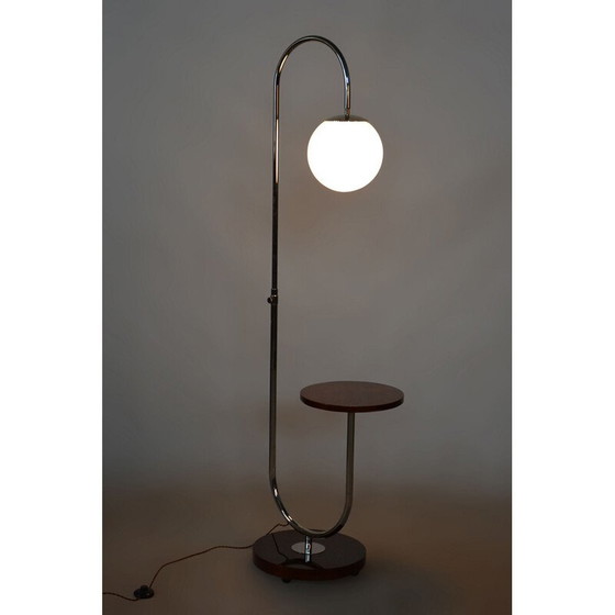 Image 1 of Vintage Art Deco Stehleuchte aus Chromstahl und Nussbaum von Jindrich Halabala für Up Zavody, Tschechoslowakei 1930