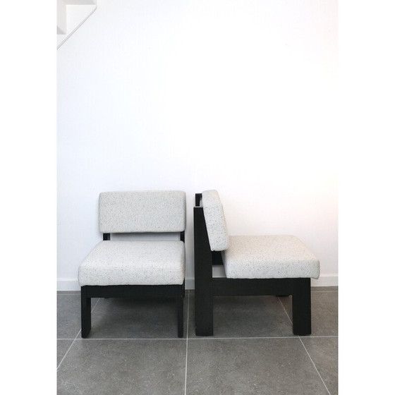 Image 1 of Paar vintage Dlg-Sessel aus schwarzem Holz und weißem Stoff von Tobbia Scarpa, 1980