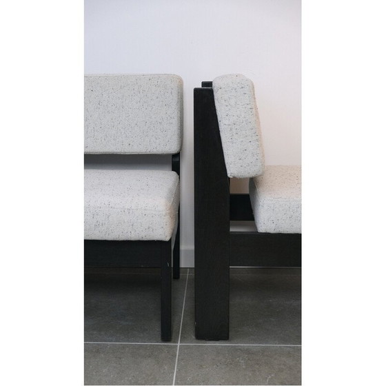 Image 1 of Paar vintage Dlg-Sessel aus schwarzem Holz und weißem Stoff von Tobbia Scarpa, 1980