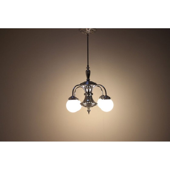 Image 1 of Vintage-Kronleuchter aus Metall im Art-Deco-Stil, Tschechoslowakei 1930