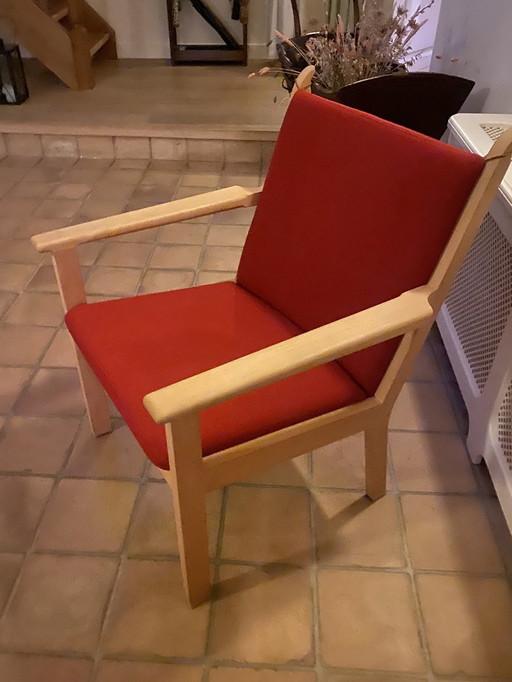 Hans J. Wegner für Getama Ge-284 Lounge Chair Dänisches Design Wolle Rot