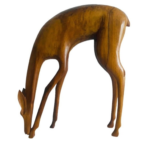 Mid Century Holzstatue Hirsch Antilope Gazelle XL 1960er Jahre