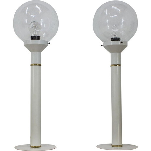 Paar alte Tischlampen aus Glas und Metall, Tschechoslowakei 1980