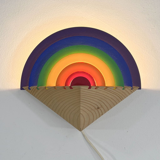 Regenbogen Holz Nachtlampe von Kiener Zürich, 1980S