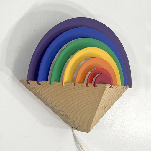 Regenbogen Holz Nachtlampe von Kiener Zürich, 1980S