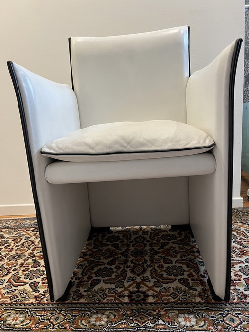 4Er Set  Armlehnen Stuhl Cassina Break 401 , Leder Weiß , Mario Bellini , Hervorragender Zustand