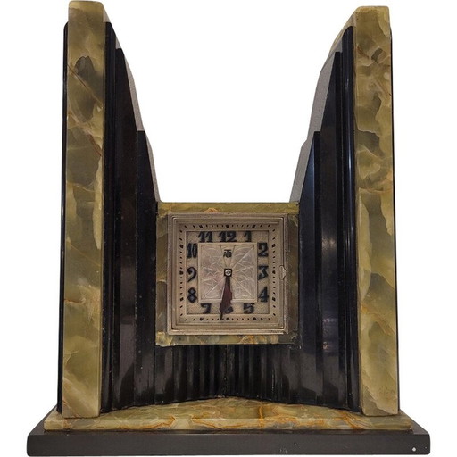 Vintage Ato Art Deco Tischuhr aus Marmor und Onyx, Frankreich 1930