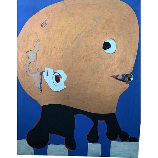 Vintage Acrylgemälde auf Leinwand von Jean Attali