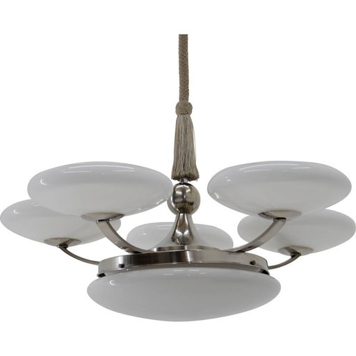 Vintage-Kronleuchter aus Opalglas im Art-Deco-Stil, 1930