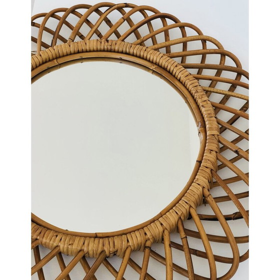 Image 1 of Runder Vintage-Spiegel aus Rattan von Franco Albini, Italien 1960