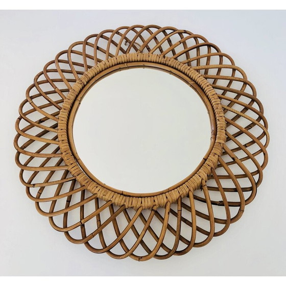 Image 1 of Runder Vintage-Spiegel aus Rattan von Franco Albini, Italien 1960