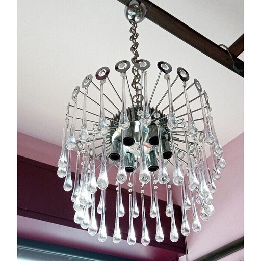 Italienischer Vintage-Kronleuchter mit Wasserfall aus Muranoglas