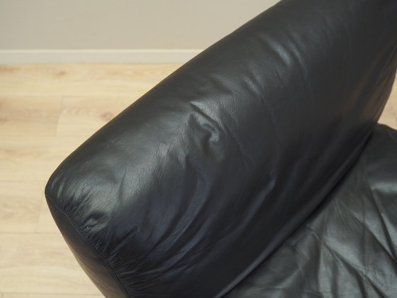 Image 1 of Pouffe/Sessel aus schwarzem Leder, Italienisches Design, 1960er Jahre, Produktion: Italien