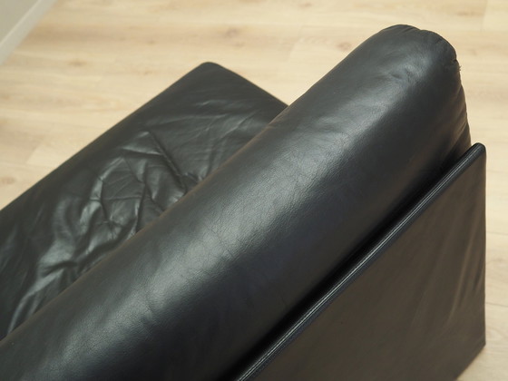 Image 1 of Pouffe/Sessel aus schwarzem Leder, Italienisches Design, 1960er Jahre, Produktion: Italien