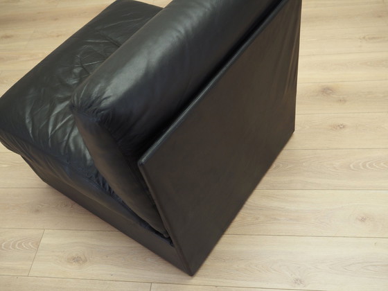 Image 1 of Pouffe/Sessel aus schwarzem Leder, Italienisches Design, 1960er Jahre, Produktion: Italien