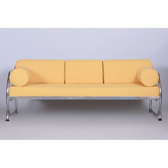 Image 1 of Vintage Bauhaus Sofa aus gelbem Leder und Chromrohr von Robert Slezák, Tschechoslowakei 1930er Jahre