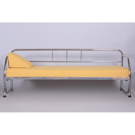 Image 1 of Vintage Bauhaus Sofa aus gelbem Leder und Chromrohr von Robert Slezák, Tschechoslowakei 1930er Jahre