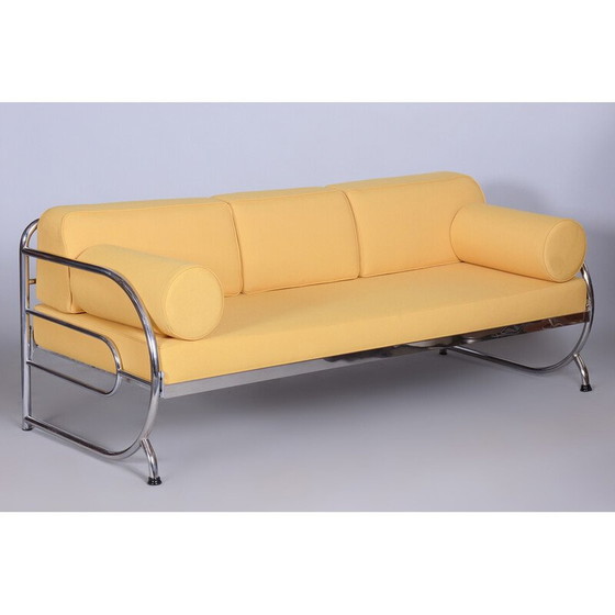 Image 1 of Vintage Bauhaus Sofa aus gelbem Leder und Chromrohr von Robert Slezák, Tschechoslowakei 1930er Jahre