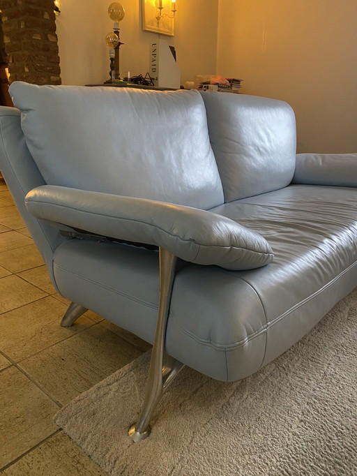 Rolf Benz Sessel & Sofa Hellblau Leder Aluminium Bein