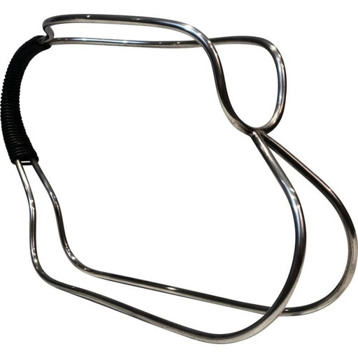 Flaschenhalter aus silbernem Metall und schwarzem Kunststoff, Frankreich 1970