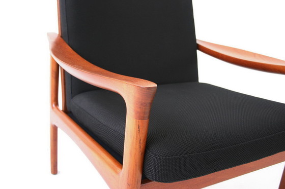 Image 1 of Glostrup Mid-Centtury Danish Teak Lounge Chair attributed to Illum Wikkelso, new cover, new straps 