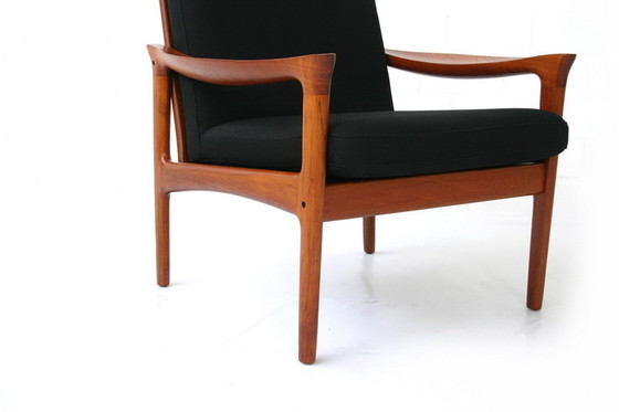 Image 1 of Glostrup Mid-Centtury Danish Teak Lounge Chair attributed to Illum Wikkelso, new cover, new straps 