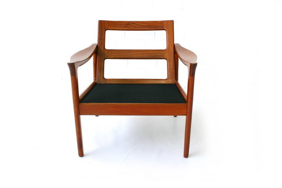 Image 1 of Glostrup Mid-Centtury Danish Teak Lounge Chair attributed to Illum Wikkelso, new cover, new straps 