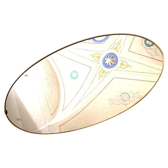 Image 1 of 1X Midcentury Modern Gio Ponti Stye Oval Messing Spiegel , Italien 1950S