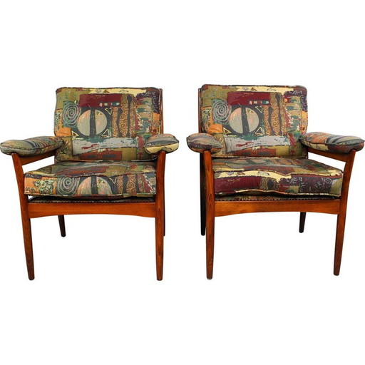 Mid Century Sessel aus Palisanderholz und mehrfarbigem Stoff von Gote Mobler