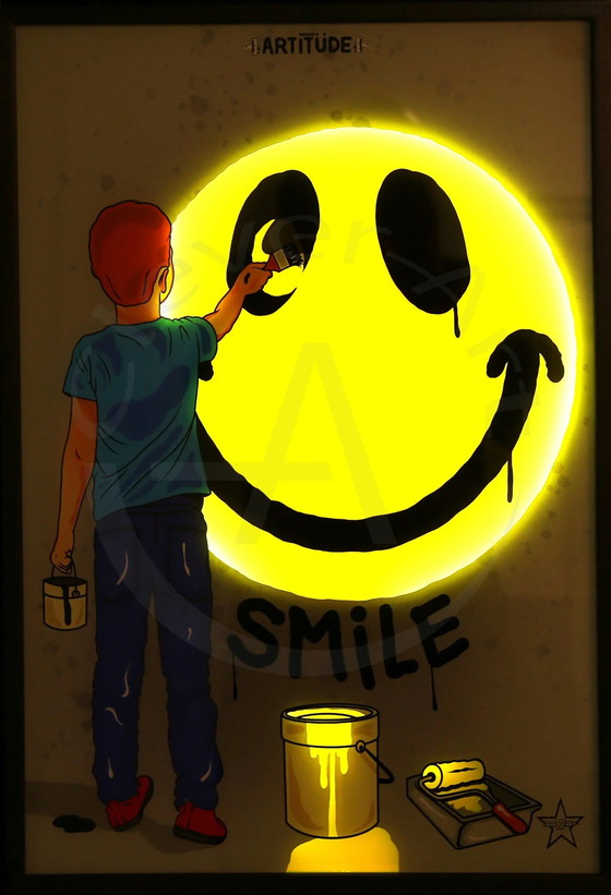 Image 1 of R.F.Art - Smile - Lightbox - Handsigniert - 3D-Konstruktion Im Holzrahmen