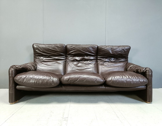 Image 1 of Frühe Maralunga-Sofa-Garnitur aus Leder von Vico Magistretti für Cassina, 1973