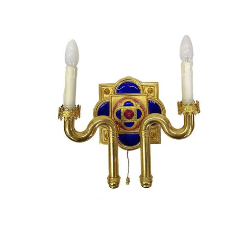 Vergoldete und emaillierte Vintage-Wandlampe des Künstlers Jozsef Engelsz