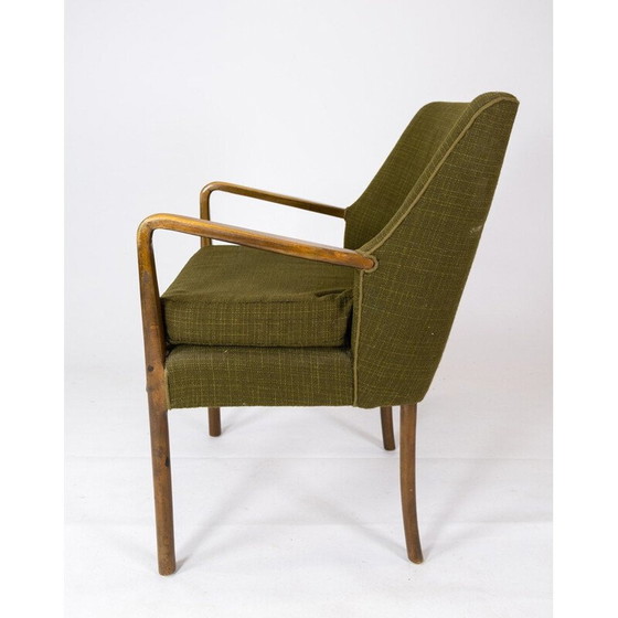 Image 1 of Vintage-Sessel aus Birke und dunkelgrünem Stoff, Dänemark 1950