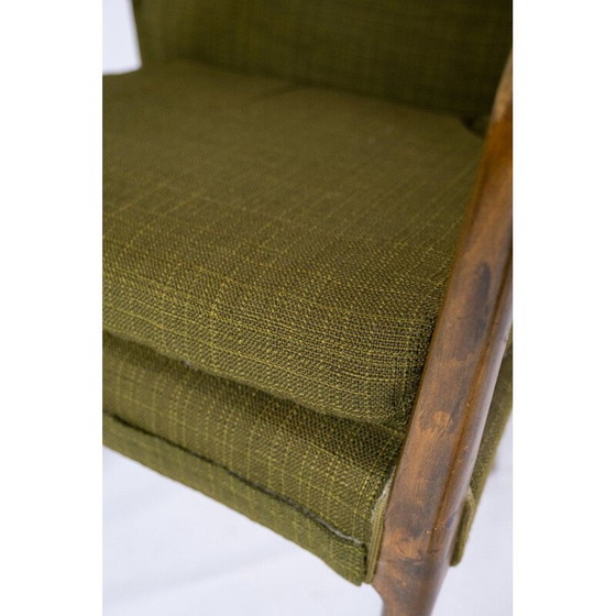 Image 1 of Vintage-Sessel aus Birke und dunkelgrünem Stoff, Dänemark 1950