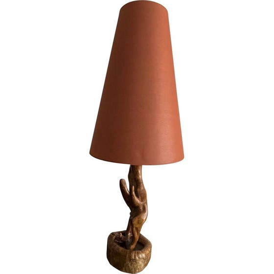Image 1 of Brutalistische Vintage-Lampe aus gedrechseltem Holz, 1970