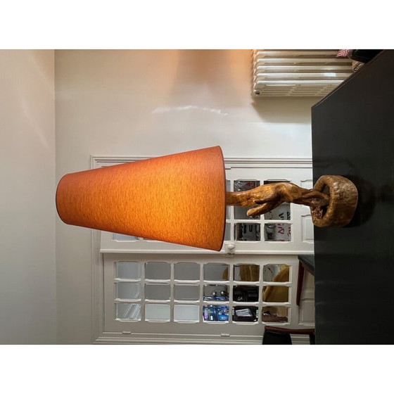 Image 1 of Brutalistische Vintage-Lampe aus gedrechseltem Holz, 1970