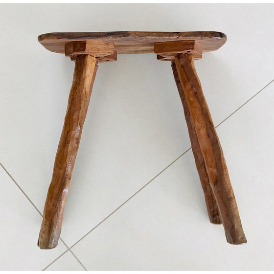 Image 1 of Vintage-Hocker aus massivem Olivenholz, Frankreich 1970