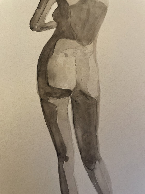 Image 1 of Aquarell Sepia Weibliches Porträt "Schattenspiel"